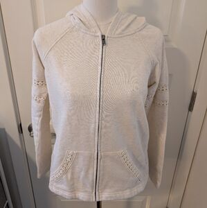 ROXY Zip Hoodie with Crochet Lace Detail Oatmeal Color Size Medium